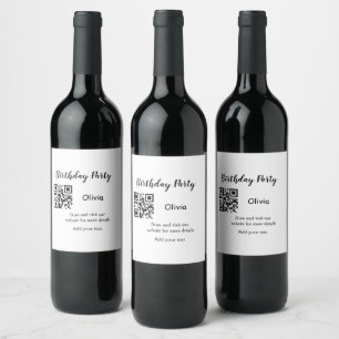 Simple birthday party website barcode QR add name Wine Label