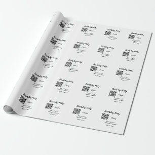 Simple birthday party website barcode QR add name Wrapping Paper