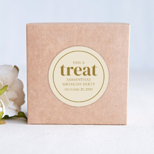 Simple Birthday Treat Favour Modern Tan Beige Classic Round Sticker