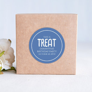 Simple Birthday Treat Favour Whimsical Script Blue Classic Round Sticker