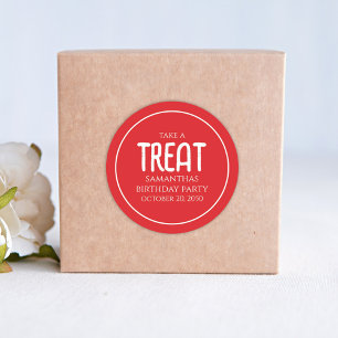 Simple Birthday Treat Favour Whimsical Script Red Classic Round Sticker