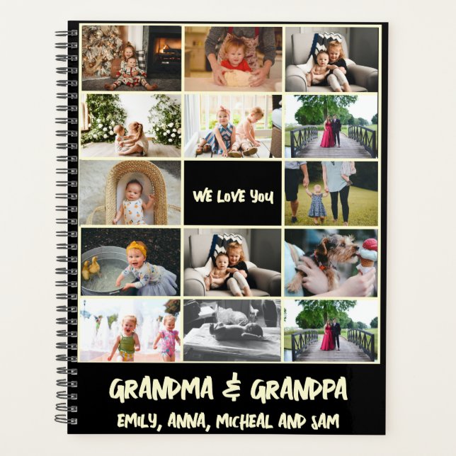 Simple Black 14 Family Photo Collage  Planner (Front)
