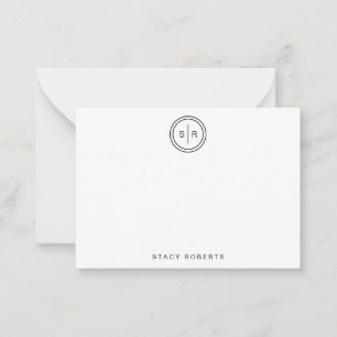 Simple Black 2 Initial Circle Monogrammed Card