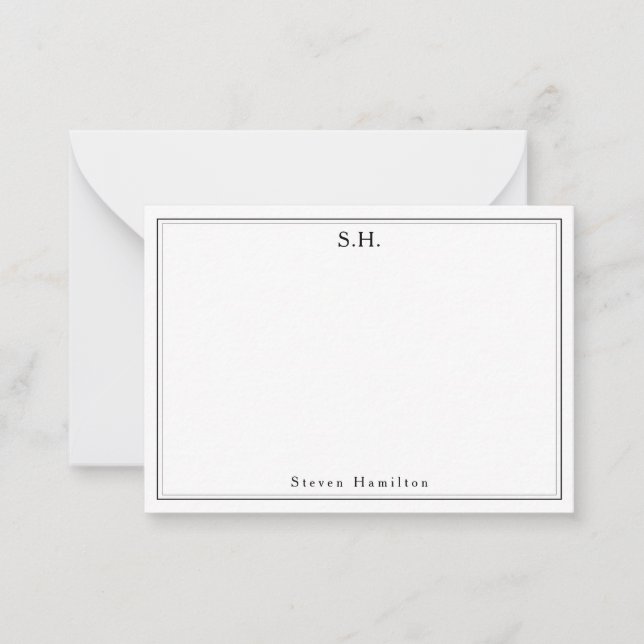 Simple Black 2 Monogram Name Minimalist Border Card (Front)