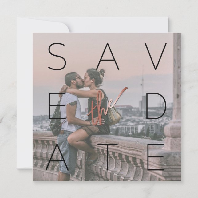 Simple Black 2 Photo Rose Gold Square Wedding Save The Date (Front)