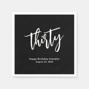 Simple Black 30th Birthday Party Napkins