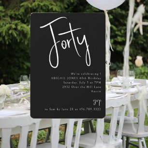 Simple Black 40th Birthday Party Invitation