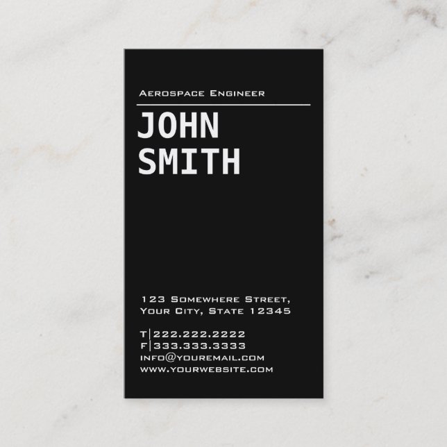Simple Black Aerospace Engineer Business Card (Front)