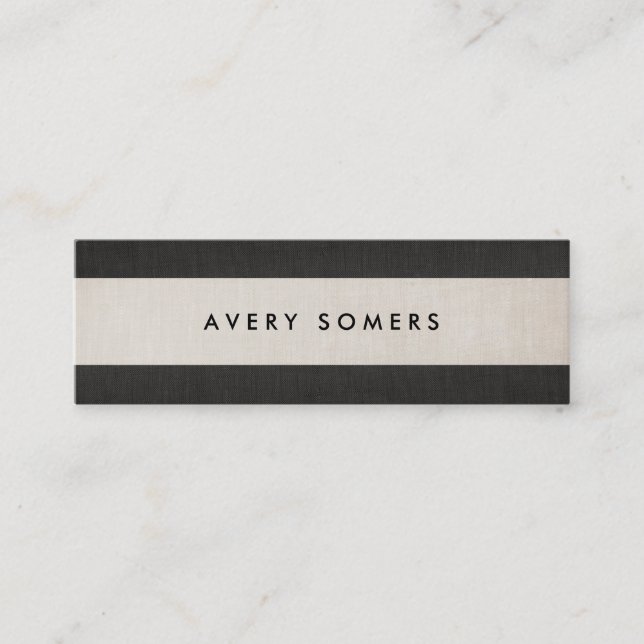 Simple Black and Beige Bold Stripe Stylish Mini Business Card (Front)