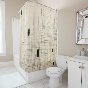 Simple Black and Beige Japandi Shower Curtain