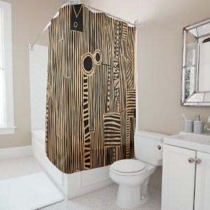 Simple Black and Beige Japandi Shower Curtain