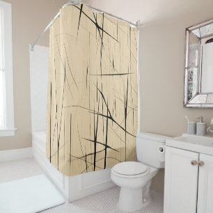 Simple Black and Beige Japandi Shower Curtain