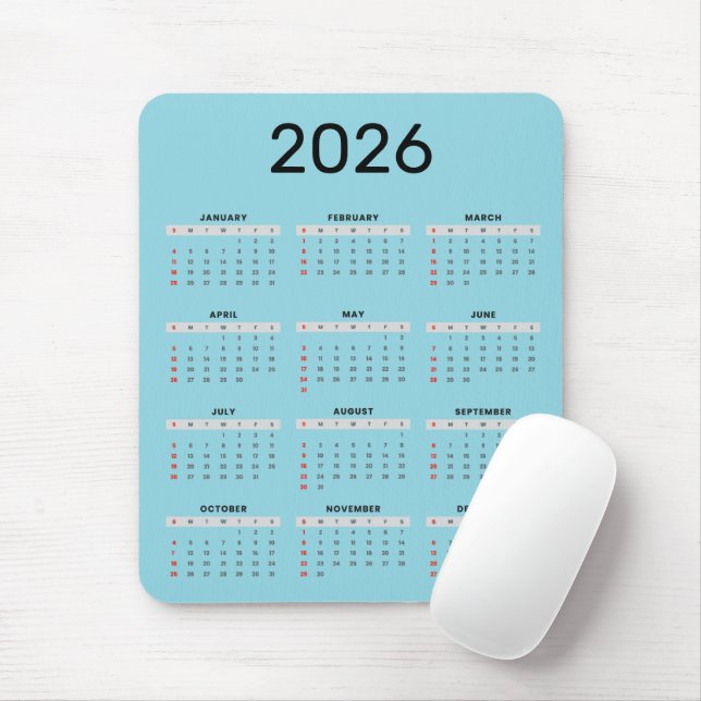 Simple black and blue 2026 Calendar  Mouse Mat (With Mouse)