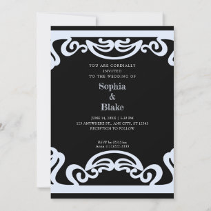 Simple Black and Blue Art Deco Wedding Invitation