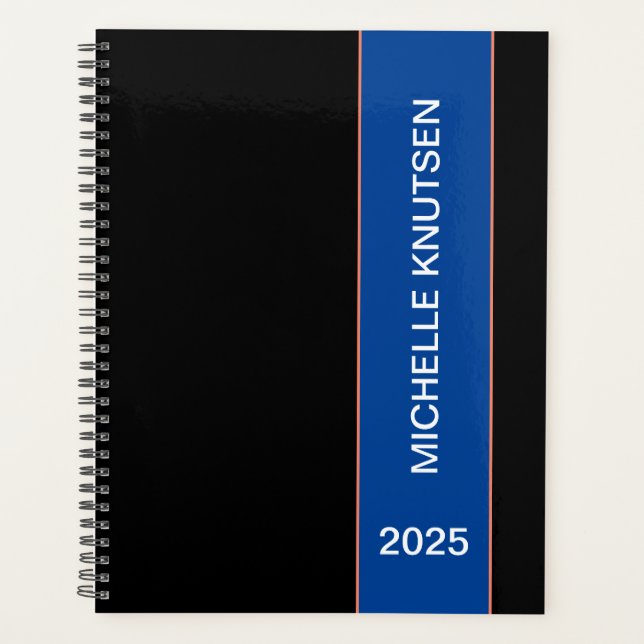 Simple Black and Blue Personalised  Planner 2025   (Front)