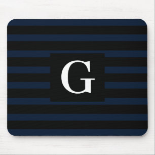 Simple black and Dark Blue Stripes Single Initial Mouse Mat