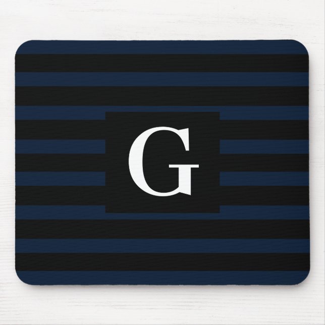Simple black and Dark Blue Stripes Single Initial Mouse Mat (Front)