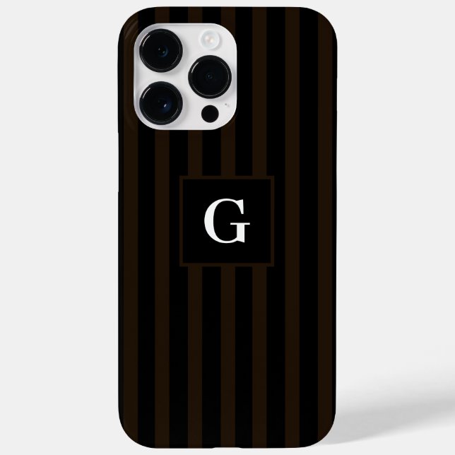Simple black and Dark Brown Stripes Single Initial Case-Mate iPhone Case (Back)