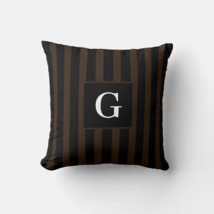Simple black and Dark Brown Stripes Single Initial Cushion