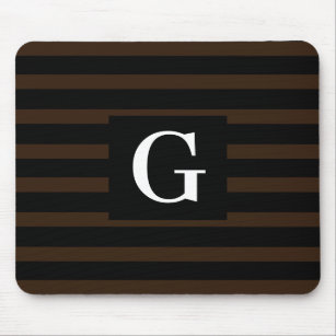 Simple black and Dark Brown Stripes Single Initial Mouse Mat