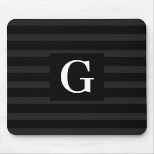 Simple black and Dark Gray Stripes Single Initial Mouse Mat