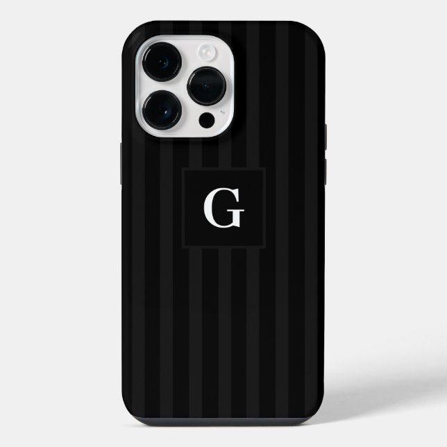 Simple black and Dark Grey Stripes Single Initial iPhone Case (Back)
