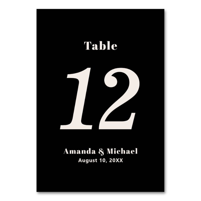 Simple Black and Ecru Beige Minimalist Wedding Table Number (Front)