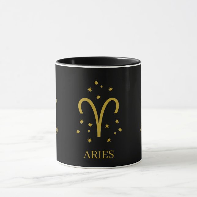 Simple Black and Gold  Aries Zodiac Coffee Mug (Center)