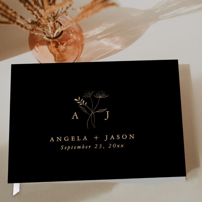 Simple Black and Gold | Botanical Monogram Wedding Guest Book (Creator Uploaded)