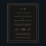 Simple Black and Gold Budget Wedding Invite<br><div class="desc">Simple budget wedding invitation featuring a modern yet elegant design with your two letter monogram at the top, a bold date layout and your details surrounded by a thin border. All design elements are in faux gold over a black background and may be changed in the design editing tool. A...</div>