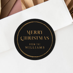 Simple  Black and Gold Christmas Classic Round Sticker