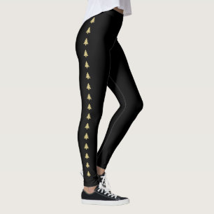 Simple Black and Gold Christmas Tree Stripes Leggings