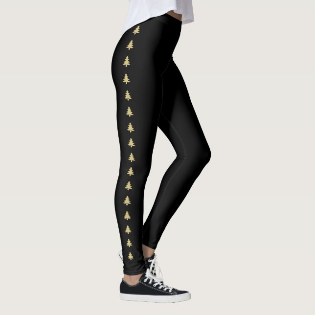 Simple Black and Gold Christmas Tree Stripes Leggings (Right)
