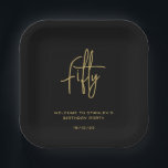 Simple Black and Gold Fifty Birthday Party Paper Plate<br><div class="desc">Elegant simple black and white birthday paper plates will be great for birthday celebrations. The template can be personalised with a custom name,  number of years,  date of event or any other details. You can also change font colours if you wish.</div>