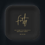 Simple Black and Gold Forty Birthday Party Paper Plate<br><div class="desc">Elegant simple black and white birthday paper plates will be great for birthday celebration. The template can be personalised with a custom name,  number of years,  date of event or any other details. You can also change font colours if you wish.</div>