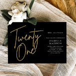 Simple Black and Gold Glitter 21st Birthday Invitation<br><div class="desc">Simple Black and Gold Glitter 21st Birthday Invitation features a contemporary, understated design with a sleek faux gold foil "Twenty One" in handwritten script. Against a black background, it exudes a sense of modern minimalism and elegance. This invitation is the perfect choice for both men and women celebrating this significant...</div>