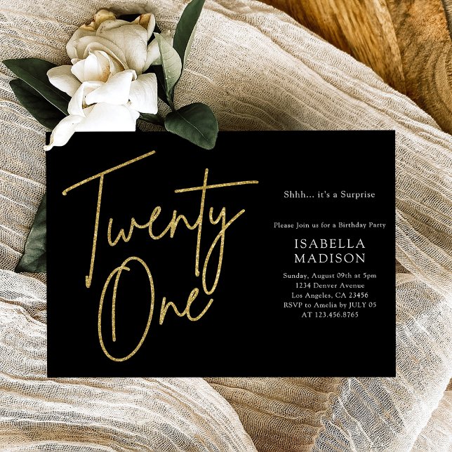 Simple Black and Gold Glitter 21st Birthday Invitation (Simple Black and Gold Glitter 21st Birthday Invitation
)