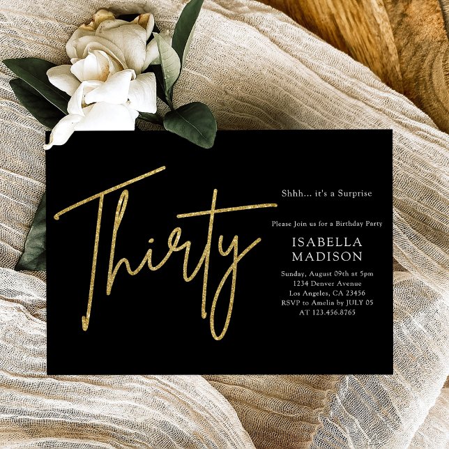 Simple Black and Gold Glitter 30th Birthday Invitation (Simple Black and Gold Glitter 30th Birthday Invitation
)