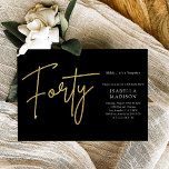 Simple Black and Gold Glitter 40th Birthday Invitation<br><div class="desc">Simple Black and Gold Glitter 40th Birthday Invitation features a contemporary, understated design with a sleek faux gold foil "Forty" in handwritten script. Against a black background, it exudes a sense of modern minimalism and elegance. This invitation is the perfect choice for both men and women celebrating this significant adult...</div>