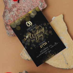 Simple Black And Gold Modern Elegant Wedding Invitation