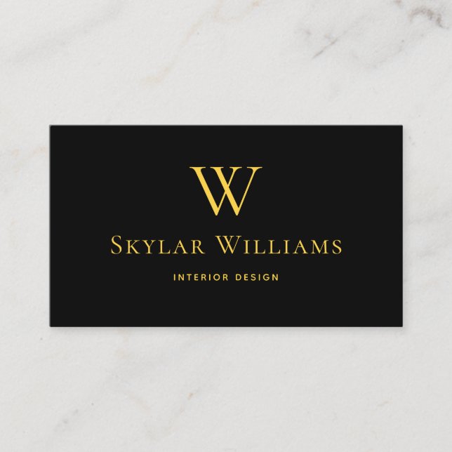 Simple Black And Gold Monogram Business Card (Front)