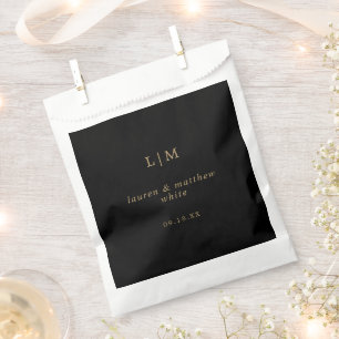 Simple Black and Gold Monogram Elegant Wedding Favour Bags