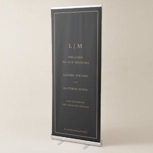 Simple Black and Gold Monogram Elegant Wedding Retractable Banner