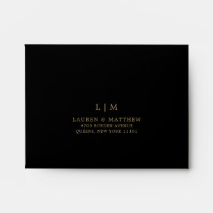 Simple Black and Gold Monogram RSVP Wedding Envelope