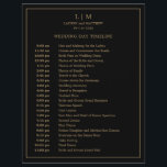 Simple Black and Gold Monogram Wedding Timeline<br><div class="desc">Simple Wedding Timeline featuring a modern yet elegant design with your two letter monogram at the top and your details surrounded by a thin border. All text is in faux gold over a black background and may be changed to any colours you wish by clicking the "customise" button. A chic...</div>