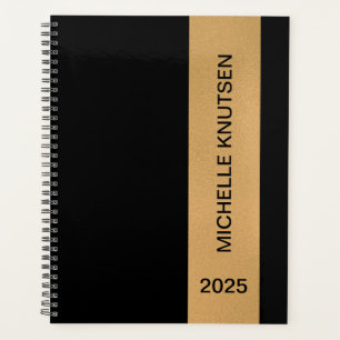 Simple Black and Gold Personalised Planner 2025   