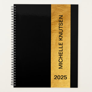 Simple Black and Gold Personalised Planner 2025