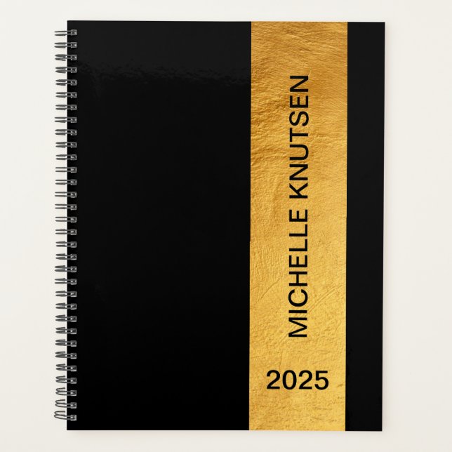 Simple Black and Gold Personalised Planner 2025 (Front)