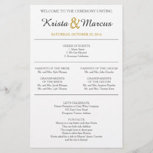 Simple Black and Gold Silhouettes Wedding Program
