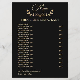 Simple Black And Gold Small Restaurant  Menu